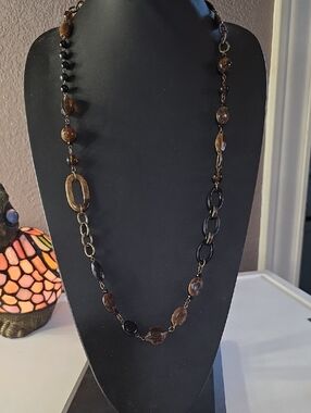 Vintage Cookie Lee Long Brown and Black Beaded Link Necklace